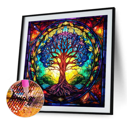 Wisdom Tree Glass Painting - Full AB Round Drill Diamond Painting 40*40CM