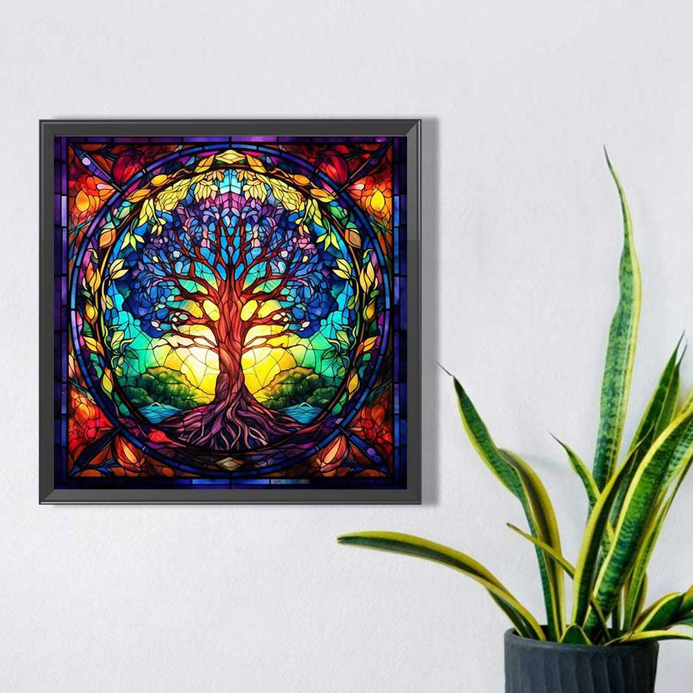 Wisdom Tree Glass Painting - Full AB Round Drill Diamond Painting 40*40CM