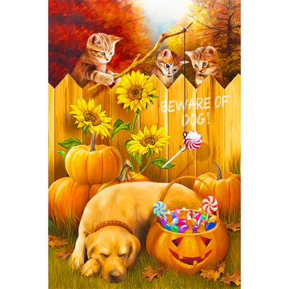 Naughty Cat And Sleeping Dog - Full Round Drill Diamond Painting 40*60CM