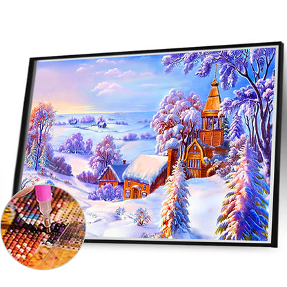 Morning Snow Scene - Full Round Drill Diamond Painting 60*40CM
