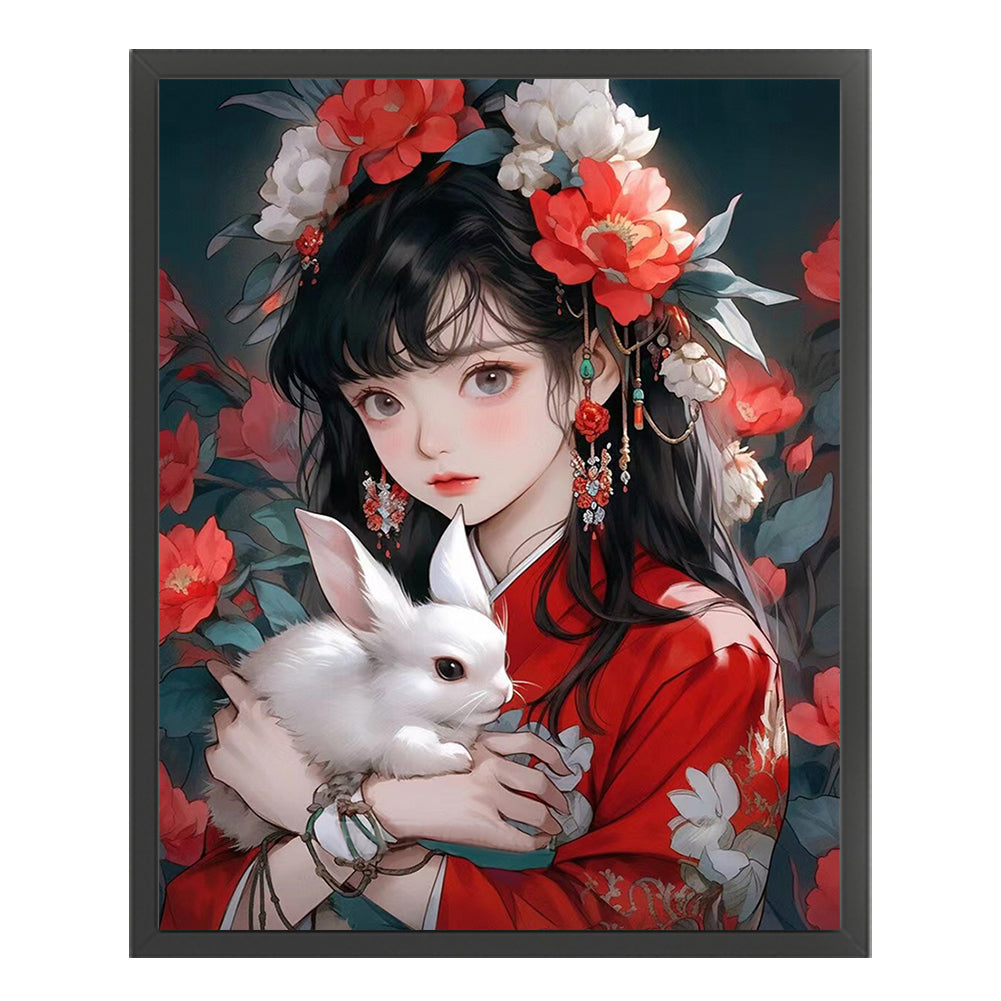 Ancient Style Girl And White Rabbit - 11CT Stamped Cross Stitch 40*50CM