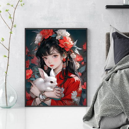 Ancient Style Girl And White Rabbit - 11CT Stamped Cross Stitch 40*50CM