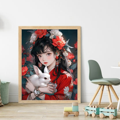 Ancient Style Girl And White Rabbit - 11CT Stamped Cross Stitch 40*50CM