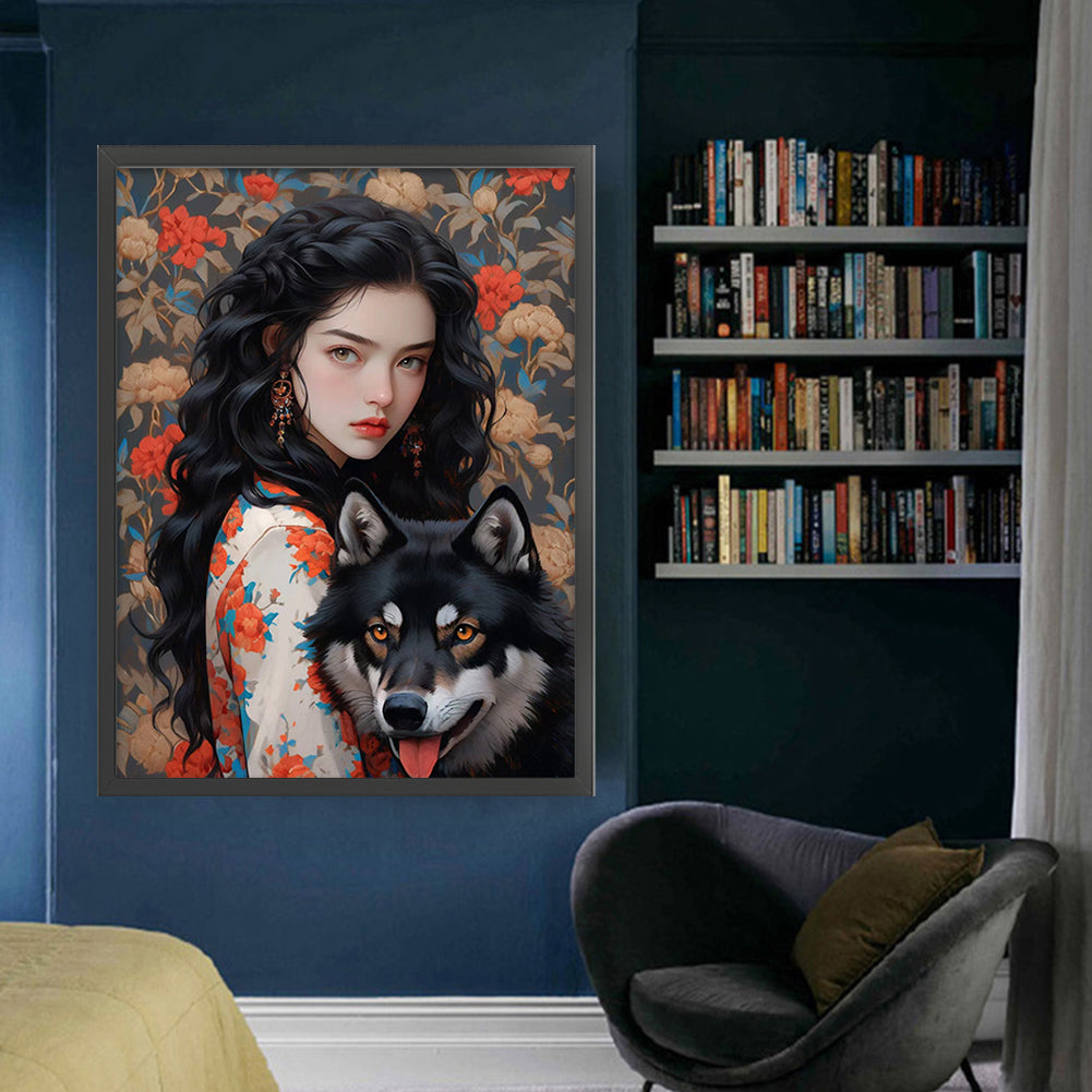 Girl And Wolf - 11CT Stamped Cross Stitch 50*65CM