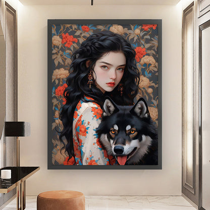 Girl And Wolf - 11CT Stamped Cross Stitch 50*65CM