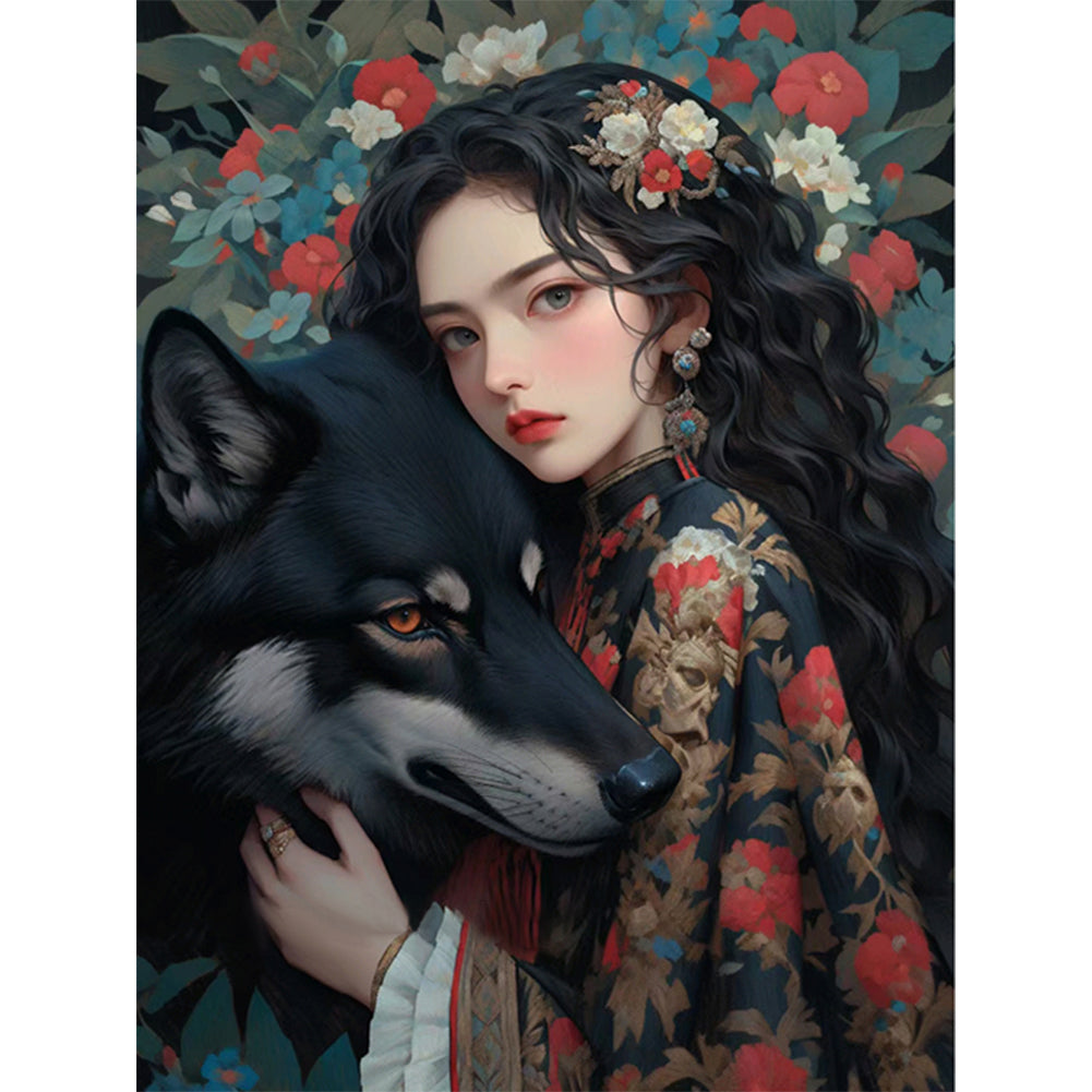 Girl And Wolf - 11CT Stamped Cross Stitch 50*65CM