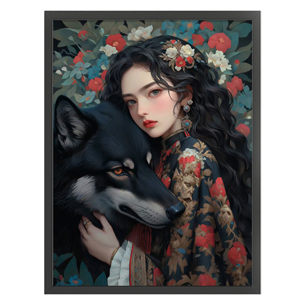 Girl And Wolf - 11CT Stamped Cross Stitch 50*65CM