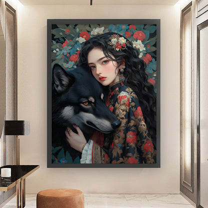 Girl And Wolf - 11CT Stamped Cross Stitch 50*65CM