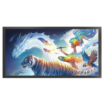 Tiger, Flying Dragon And Woman - 11CT Stamped Cross Stitch 100*50CM