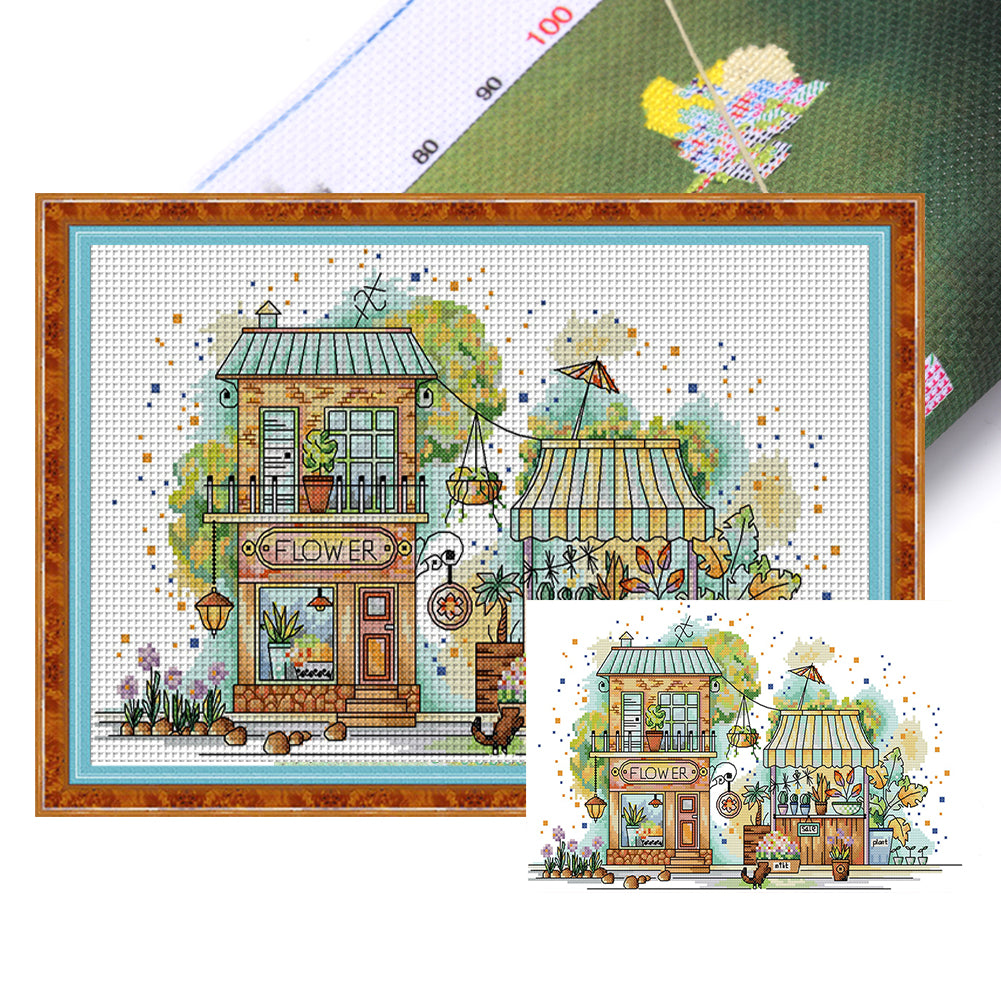 Flower Market - 14CT Stamped Cross Stitch 40*27CM(Joy Sunday)