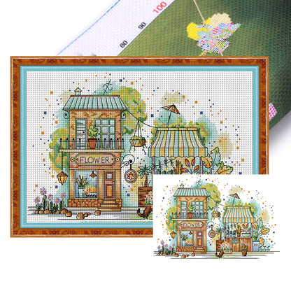 Flower Market - 14CT Stamped Cross Stitch 40*27CM(Joy Sunday)