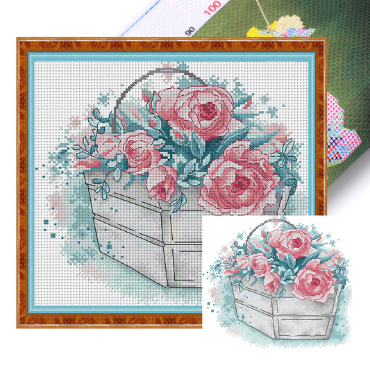 Basket Of Roses - 14CT Stamped Cross Stitch 28*27CM(Joy Sunday)