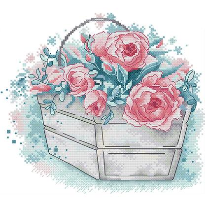 Basket Of Roses - 14CT Stamped Cross Stitch 28*27CM(Joy Sunday)