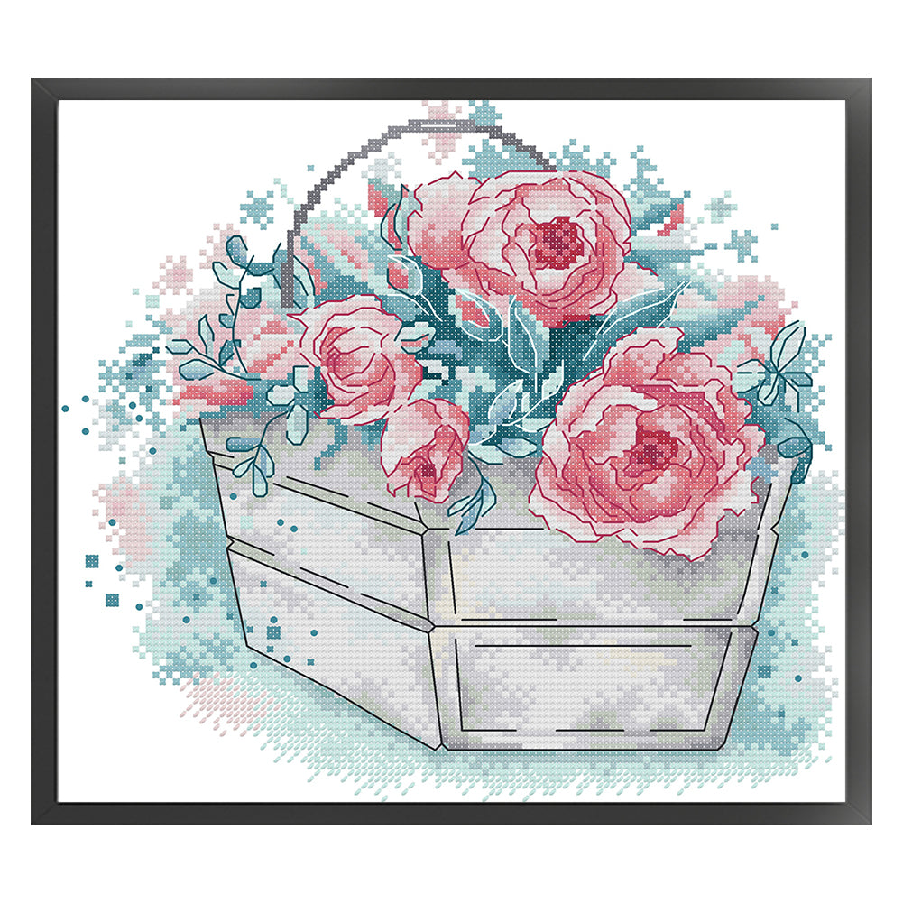 Basket Of Roses - 14CT Stamped Cross Stitch 28*27CM(Joy Sunday)