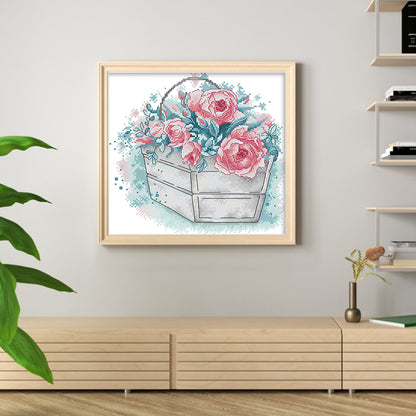 Basket Of Roses - 14CT Stamped Cross Stitch 28*27CM(Joy Sunday)