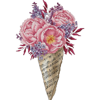 Music Note Bouquet-Peony - 14CT Stamped Cross Stitch 27*36CM(Joy Sunday)