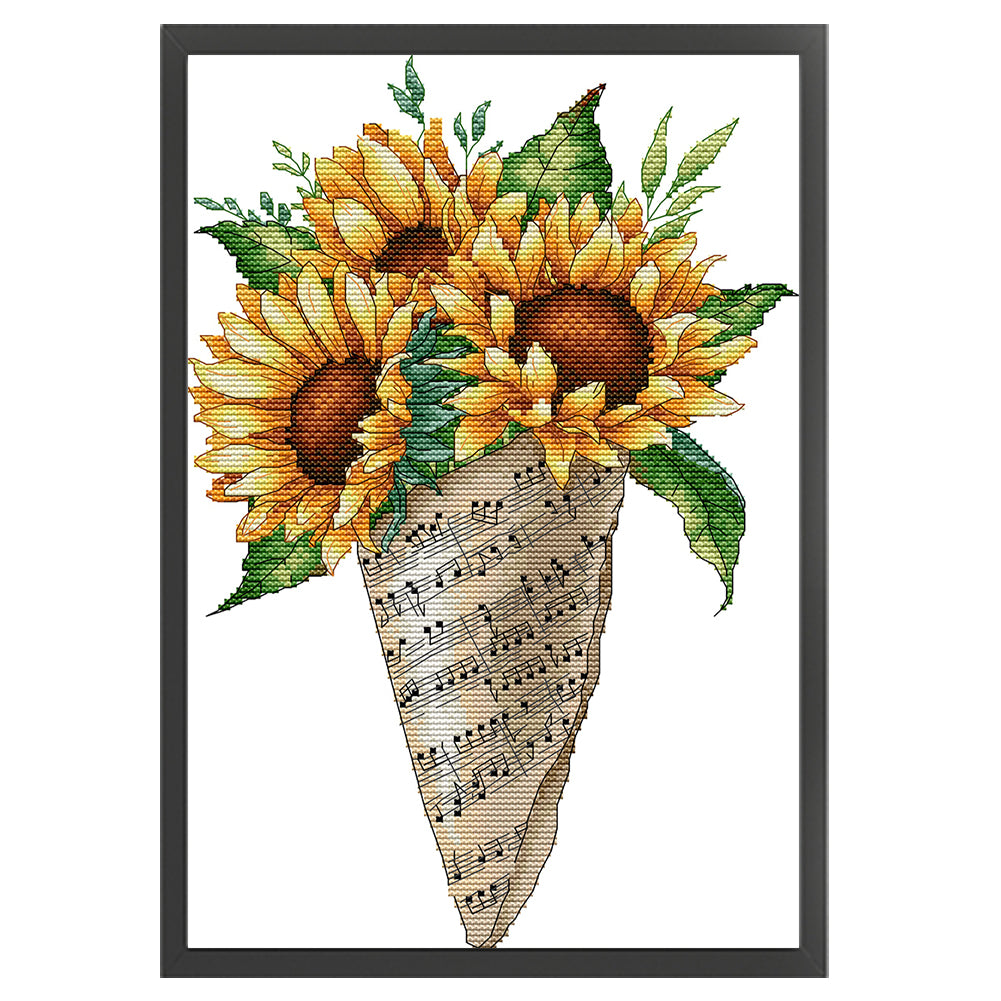 Musical Note Bouquet-Sunflower - 14CT Stamped Cross Stitch 26*36CM(Joy Sunday)