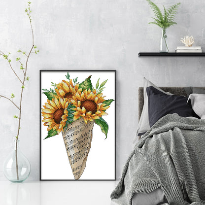 Musical Note Bouquet-Sunflower - 14CT Stamped Cross Stitch 26*36CM(Joy Sunday)