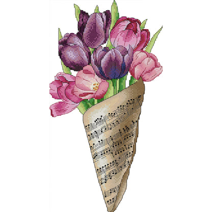 Musical Note Bouquet-Tulips - 14CT Stamped Cross Stitch 21*38CM(Joy Sunday)