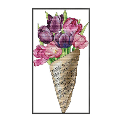 Musical Note Bouquet-Tulips - 14CT Stamped Cross Stitch 21*38CM(Joy Sunday)