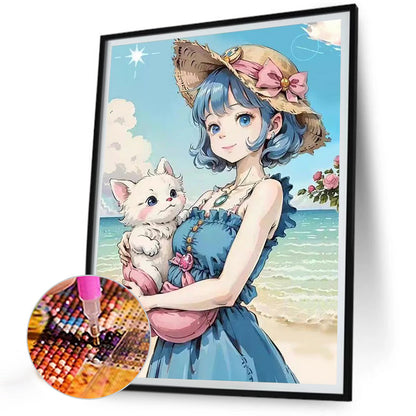 Cat Girl - Full Round Drill Diamond Painting 30*40CM