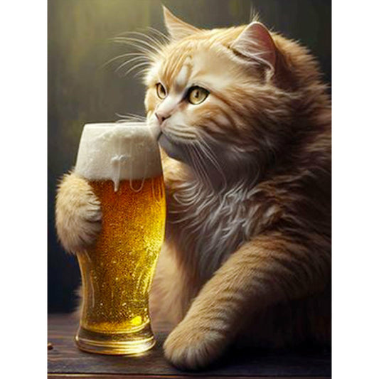 Beer Cat - Full Round Drill Diamond Painting 30*40CM