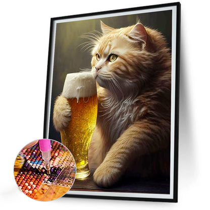 Beer Cat - Full Round Drill Diamond Painting 30*40CM