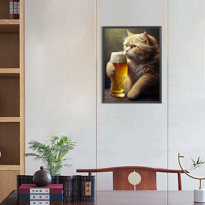 Beer Cat - Full Round Drill Diamond Painting 30*40CM