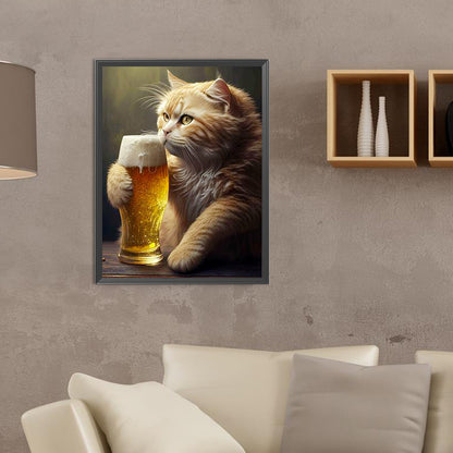 Beer Cat - Full Round Drill Diamond Painting 30*40CM