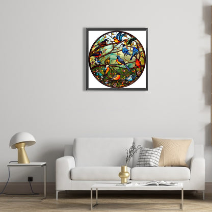 Round Card Birds Singing Flowers - Full Round Drill Diamond Painting 30*30CM