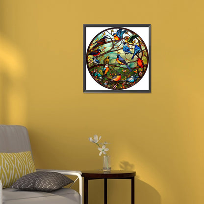 Round Card Birds Singing Flowers - Full Round Drill Diamond Painting 30*30CM