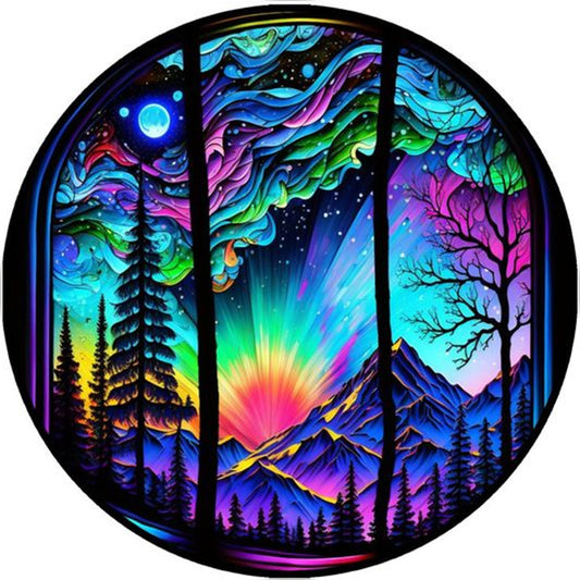 Round Card Aurora Night Scene - Full Round Drill Diamond Painting 30*30CM