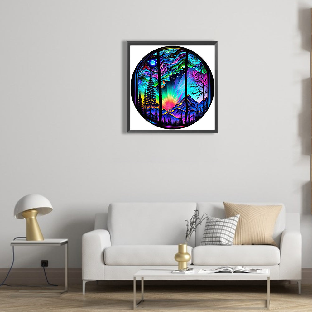 Round Card Aurora Night Scene - Full Round Drill Diamond Painting 30*30CM