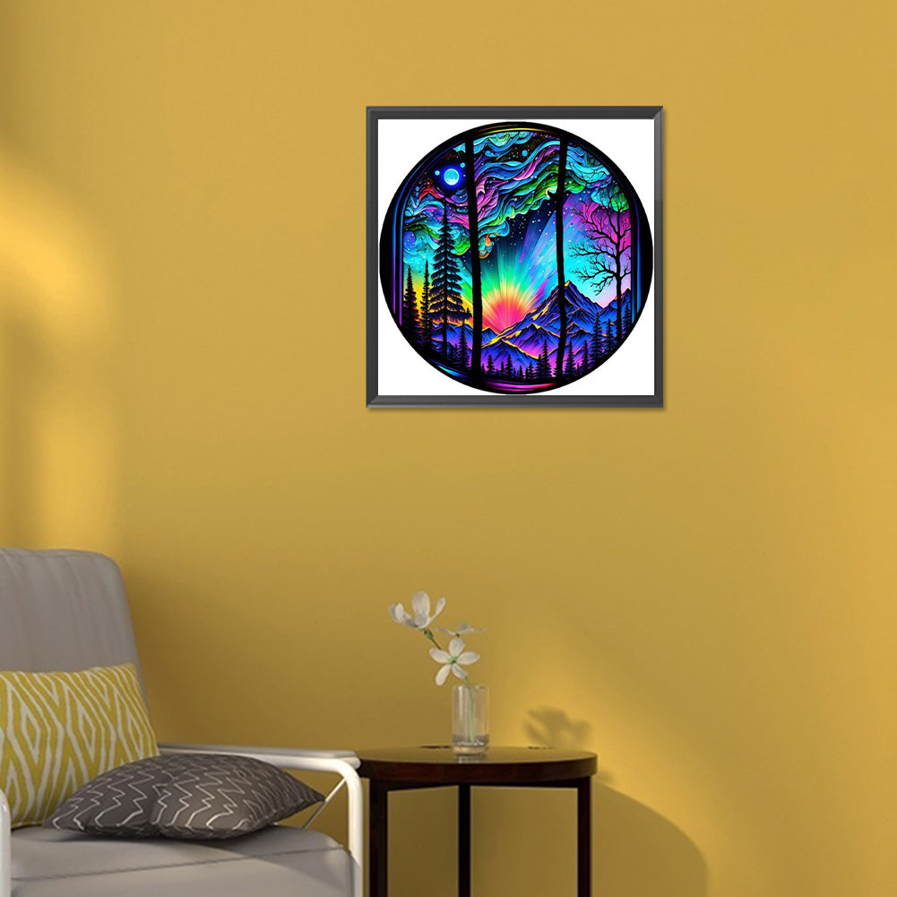 Round Card Aurora Night Scene - Full Round Drill Diamond Painting 30*30CM