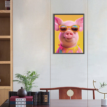 Pig With Glasses - Full Round Drill Diamond Painting 30*40CM