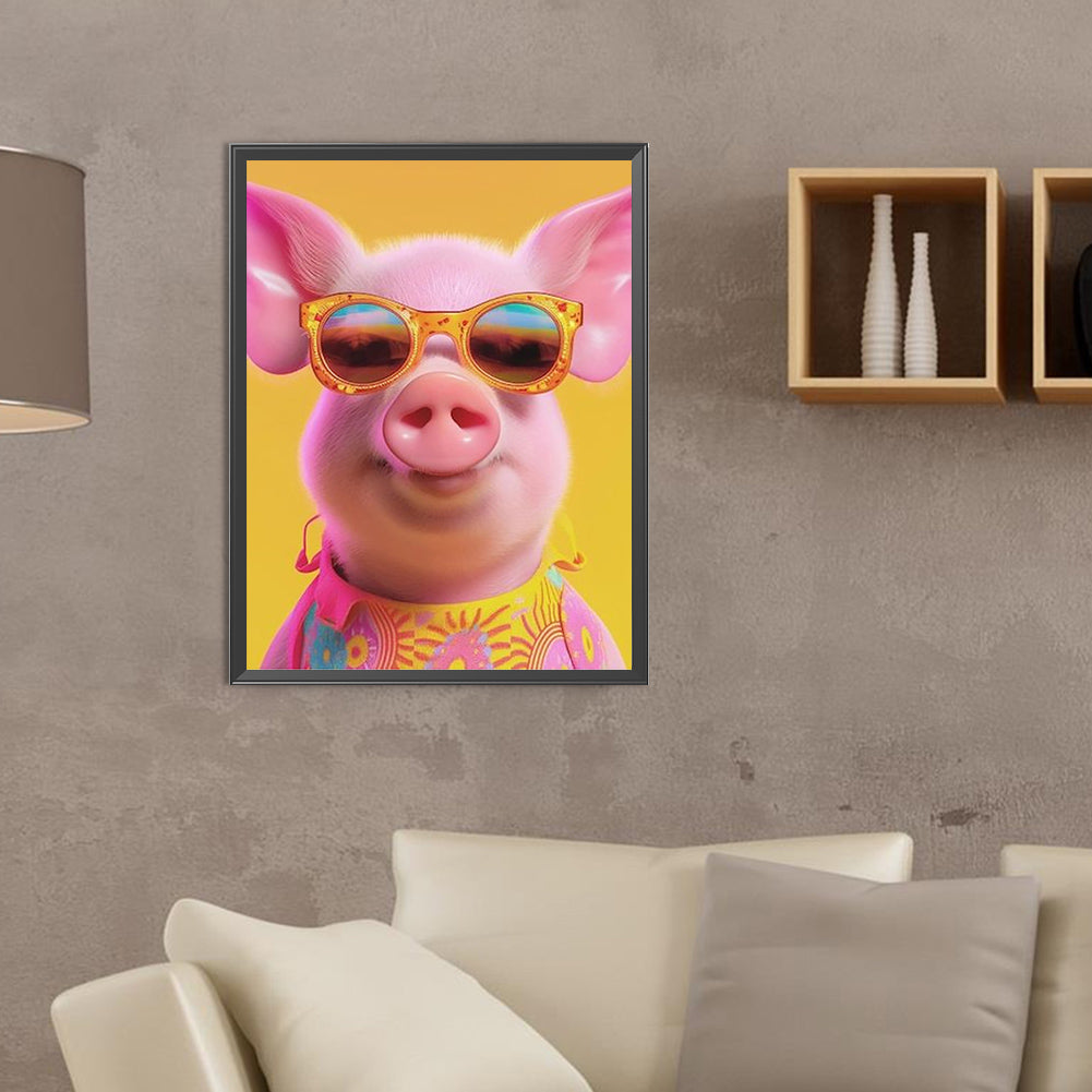 Pig With Glasses - Full Round Drill Diamond Painting 30*40CM