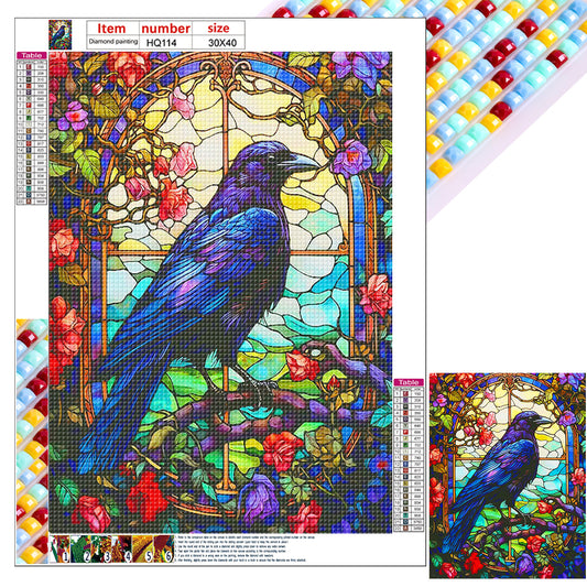 Stained Glass Painting Crow - Full Square Drill Diamond Painting 30*40CM