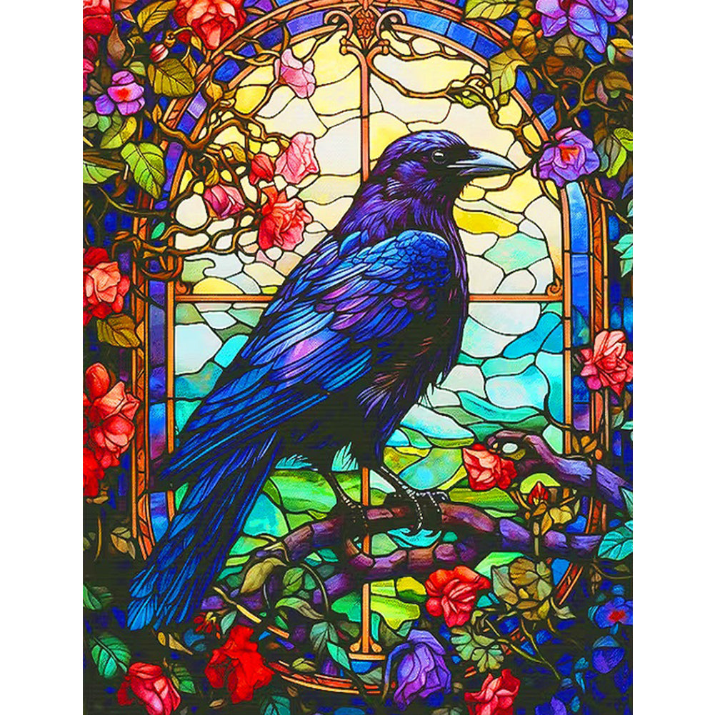 Stained Glass Painting Crow - Full Square Drill Diamond Painting 30*40CM