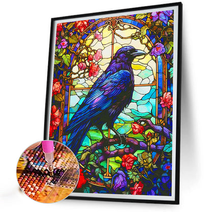 Stained Glass Painting Crow - Full Square Drill Diamond Painting 30*40CM