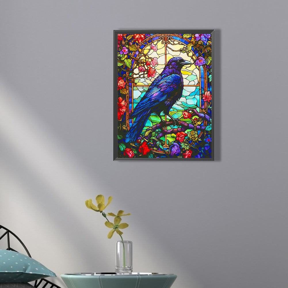 Stained Glass Painting Crow - Full Square Drill Diamond Painting 30*40CM