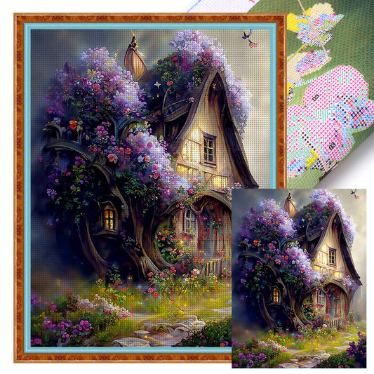 Purple Dream Tree House - 16CT Stamped Cross Stitch 50*65CM