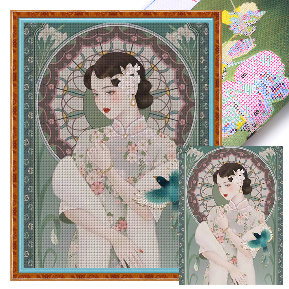 Chinese Style Girl - 11CT Stamped Cross Stitch 50*65CM