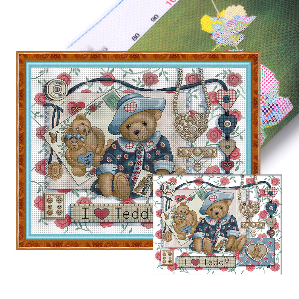 I Love Teddy - 14CT Stamped Cross Stitch 49*41CM(Joy Sunday)