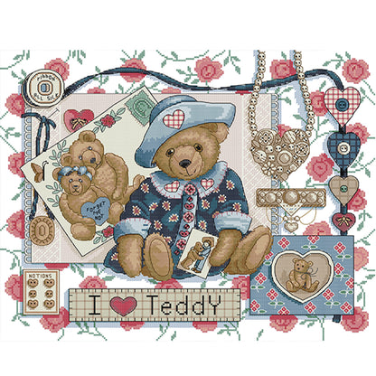 I Love Teddy - 14CT Stamped Cross Stitch 49*41CM(Joy Sunday)