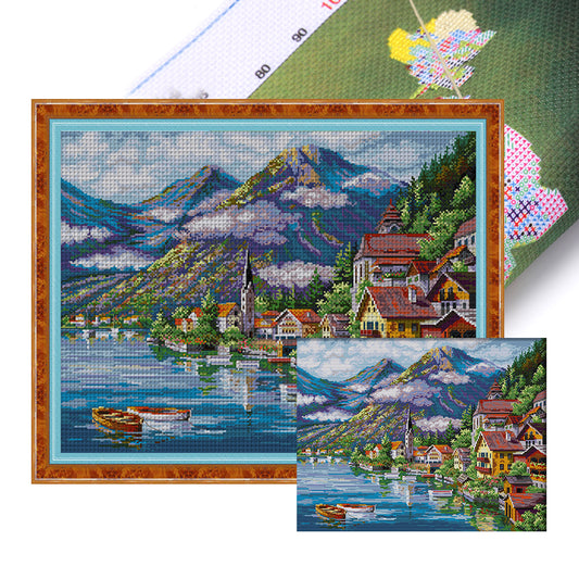 Alpine Village - 14CT Stamped Cross Stitch 54*44CM(Joy Sunday)