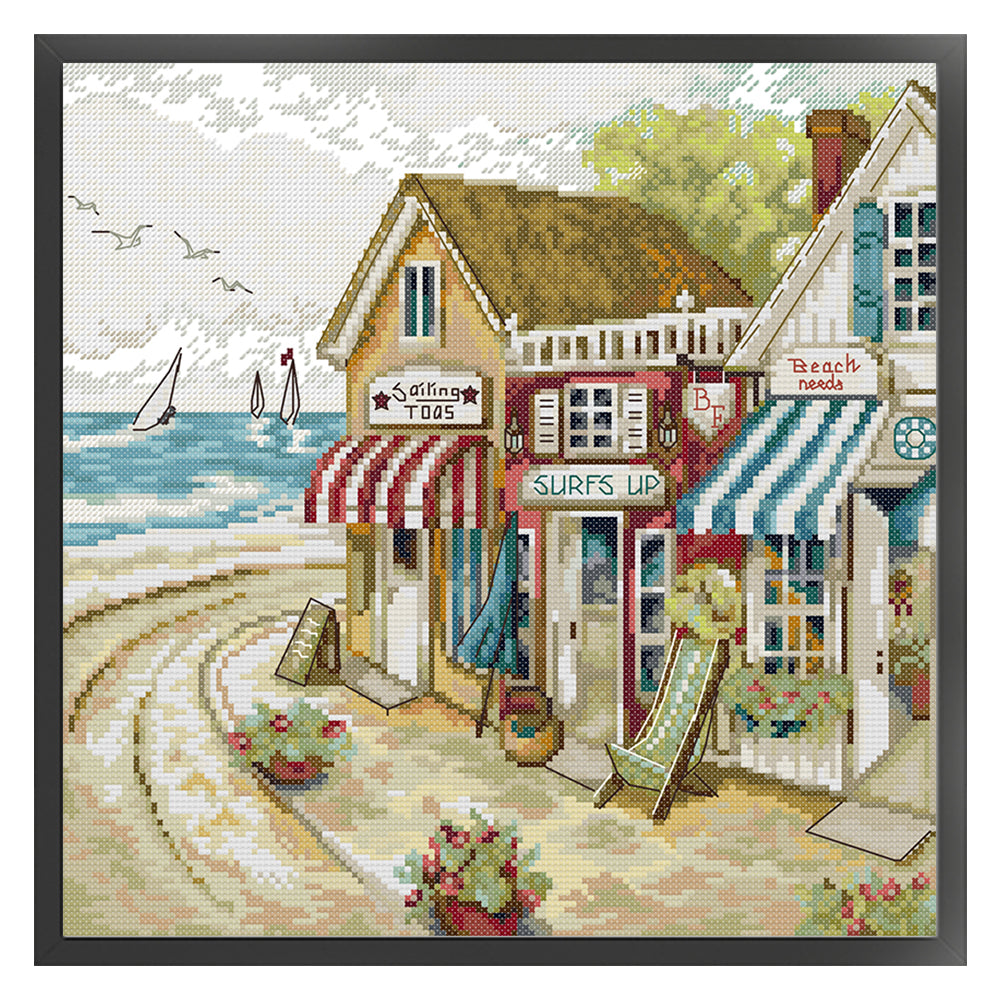 Seaside Shop - 14CT Stamped Cross Stitch 34*34CM(Joy Sunday)