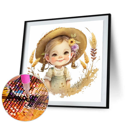 Girl With Straw - Full Round Drill Diamond Painting 30*30CM