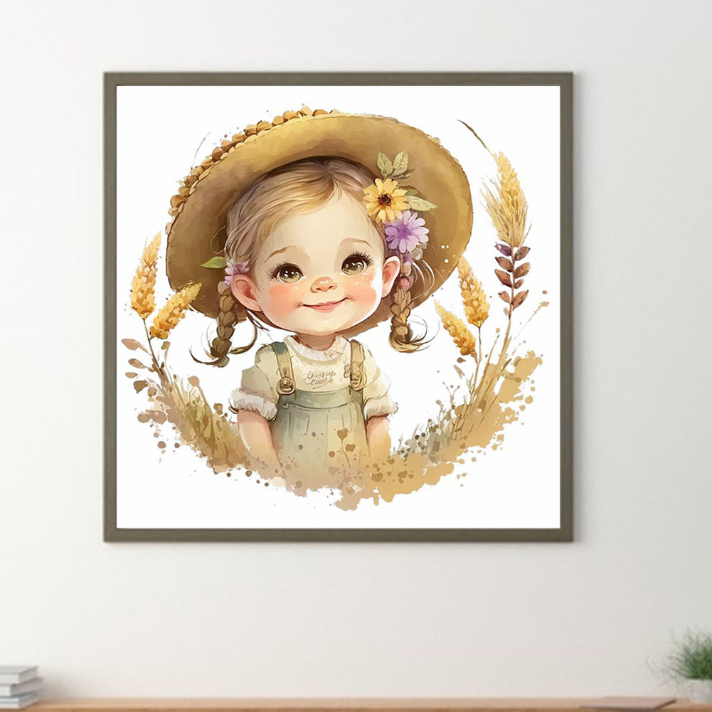 Girl With Straw - Full Round Drill Diamond Painting 30*30CM