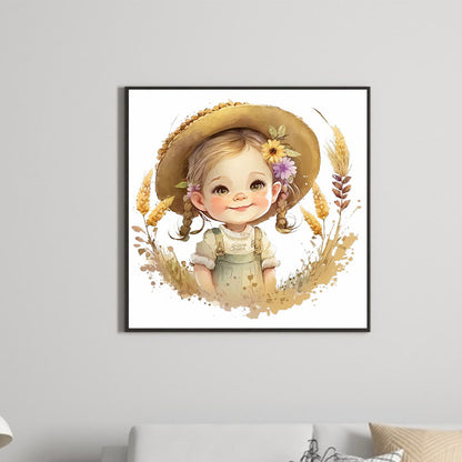 Girl With Straw - Full Round Drill Diamond Painting 30*30CM