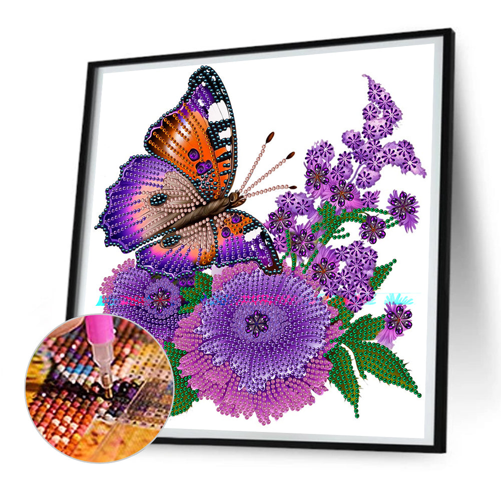 Flowers And Butterflies - Special Shaped Drill Diamond Painting 30*30CM